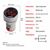 Indikator Tegangan LED Digital Voltmeter Lensa Kristal AC 50-500V Nilai IP65 (Akurasi 0,1% + 1) Suhu Operasi -25 hingga 55