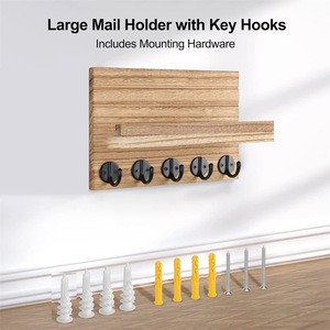 Wooden Wall Mounted Key Rack <b>With</b> <b>Shelf</b> And <b>Hooks</b> Nordic Style Entryway Coat Rack Durable Storage Organizer - Product Image 2