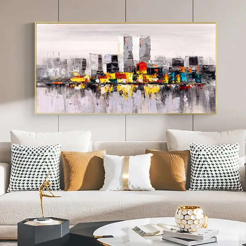 Handmade Wall Hangings Canvas Oil Paintings Modern City Building Art Picture For Living Room