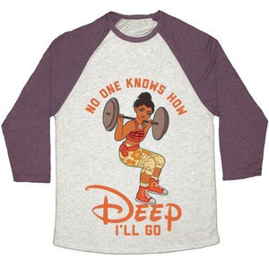ไม่มีใครรู้ว่าฉันจะลึกไปได้ไกลแค่ไหน เสื้อยืดเบสบอลแบบทรีเบลนด์สำหรับทุกเพศ รุ่นโมอาน่า พารอดี้ - Product Image 5