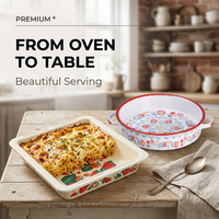 Plat de cuisson émaillé floral en gros, personnalisable avec logo OEM, plat à rôtir avec poignées, plaque de four pour légumes, lasagnes et casseroles