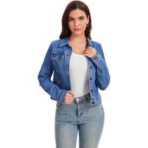 Chaqueta Vaquera Corta Personalizada para Mujer, Ajustada, con Botones, Clásica, con Bolsillos, Chaqueta de Mezclilla Elástica - Product Image 3