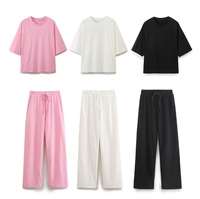 GX3877 Ensemble Chic Femme Décontracté Streetwear, Vendeur de Vêtements, T-shirt à Manches Courtes Col Rond et Pantalon Ample en Coton, 2 Pièces