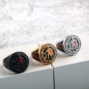 Anillo de Caballero Templario de Acero Inoxidable para Hombre, Diseño de Cruz, Estilo Hip Hop, Uso Diario - Product Image 1