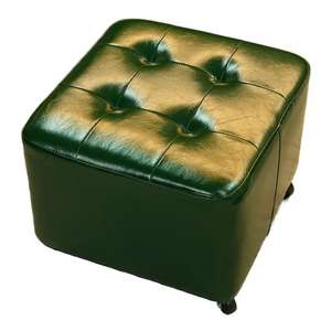 Green And Brown <b>Leather</b> Ottoman <b>Stool</b> 24cm Square Tufted Footstool For Home Living Room Use - Product Image 5