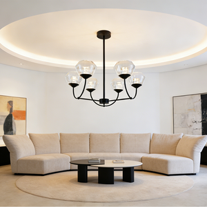 Black Farmhouse Height Adjustable Pendant <b>Light</b> Clear Glass Shade Multi-head LED Chandelier for Kitchen Island <b>Dining</b> Bedroom - Product Image 3