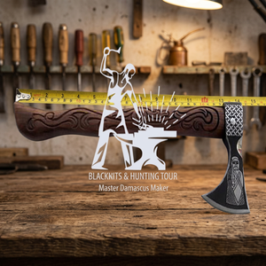 Hache à main MDM AXES en acier Damas à haute teneur en carbone, faite à la main, avec design gravé, manche en bois de rose, type Tomahawk, longueur totale de 14 pouces - Product Image 3