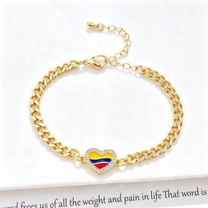 Trendy Colombia Venezuela Enamel Patriotic Flag Heart 2026 Football Charm Gold Brass Zircon <b>Red</b> Rope String Macrame Friendship - Product Image 6