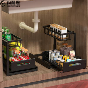 ชั้นวางของใต้ซิงค์แบบลิ้นชักทรงสี่เหลี่ยมรูปตัว L สำหรับจัดระเบียบห้องครัวและห้องน้ำ แบบตั้งพื้น - Product Image 2