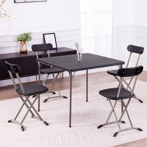 34\" <b>Portable</b> Square Black Metal Folding <b>Table</b> Commercial Use Indoor/Outdoor <b>Picnics</b> Mahjong Modern Style 330lb Capacity Handle - Product Image 3