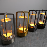 Mini lanterne vintage sans fil à LED, commande tactile, cadre en aluminium, abat-jour en acrylique, rechargeable, pour chambre à coucher, table basse, ambiance lumineuse