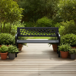 Banc de patio extérieur, structure en acier noir, contemporain, 2 places, mobilier de terrasse - Product Image 2