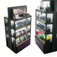 Vitrine d'exposition en métal à double face éclairée par LED avec tiroirs et enseigne lumineuse pour les cosmétiques, les soins de la peau, les magasins de détail
