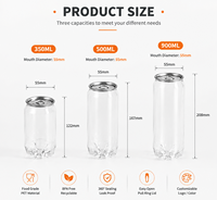Boîtes de conserve en plastique PET transparentes de 330 ml, 500 ml et 650 ml, gobelets à café transparents avec couvercles en aluminium pour l'emballage de jus et de boissons