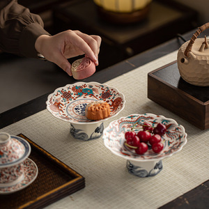 Plato de Porcelana Doucai con Base Alta, Forma Irregular, para Frutas, Ofrendas Budistas, Uso Doméstico, Estilo Retro de Lujo - Product Image 1