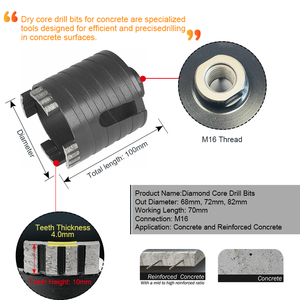 82mm Đường kính bê tông cốt thép bê tông kim cương lõi khoan bit lỗ thấy khô thì là bit cho bê tông - Product Image 2