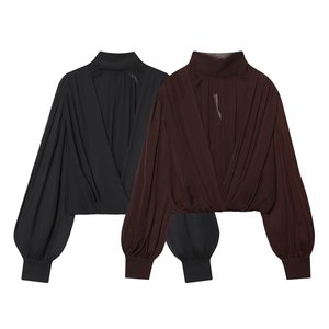 TAOP&ZA Primavera 2026 Nuova Collezione <span class=keywords><strong>Camicia</strong></span> da <span class=keywords><strong>Donna</strong></span> con Orlo a Balze, Maniche Lunghe, <span class=keywords><strong>Colletto</strong></span> Alto, Fiocco Arricciato 3666187 3666079 - Product Image 1