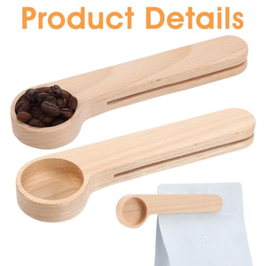 Cuillère à café en bois personnalisée en gros avec clip de sac, cuillère à mesurer en bois de hêtre massif, cuillères à thé et café avec clips, cadeau - Product Image 3