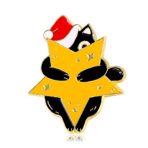 Épinglette en métal en alliage de zinc en forme de chat noir mignon, impression typographique, forme personnalisée, pour Noël, vente en gros - Product Image 2