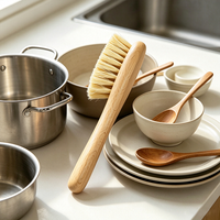 Brosse de cuisine en sisal naturel avec manche en bois de hêtre, best-seller, pour la vaisselle, les casseroles, les poêles, les légumes, écologique, zéro déchet