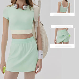 Ensemble de sport de tennis pour femme, rembourré, color block, toucher frais, décontracté, deux pièces, anti-exposition, pour Pilates et Yoga - Product Image 5