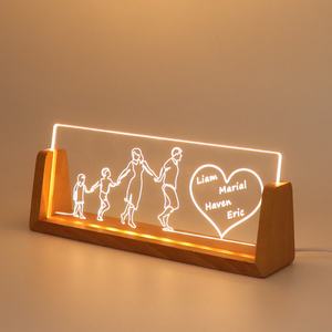 Lumière de nuit en acrylique 3D personnalisée sculptée à l'extérieur avec base en bois, charge USB, cadeau de Noël pour un ami, décoration de chambre - Product Image 4