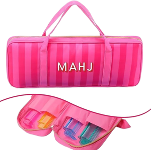 Bolsa de Almacenamiento Moderna para Mahjong Americano, con Diseño de Rayas y Letras, de Lona, para 4 Jugadores, Gran Capacidad, Multifuncional y Portátil - Product Image 1