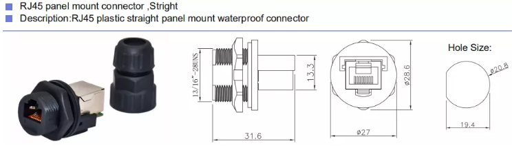 Outdoor Ethernet Rj45 Coupler IP68 Rj45 Panel Mount Waterproof Connector