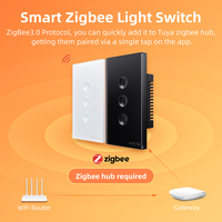Interrupteur mural tactile intelligent AVATTO ZigBee en verre concave 2.5D 120 US 1/2/3/4 Gang, commande à distance par application, compatible avec Google Alexa