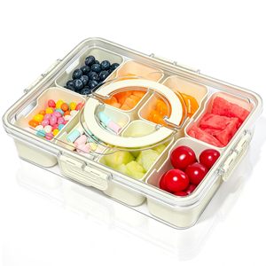 8 Compartments Clear Divided Serving Tray with <b>Lid</b> and Handle Portable Snack Box <b>Containers</b> Veggie Tray Candy Organizer - Product Image 5