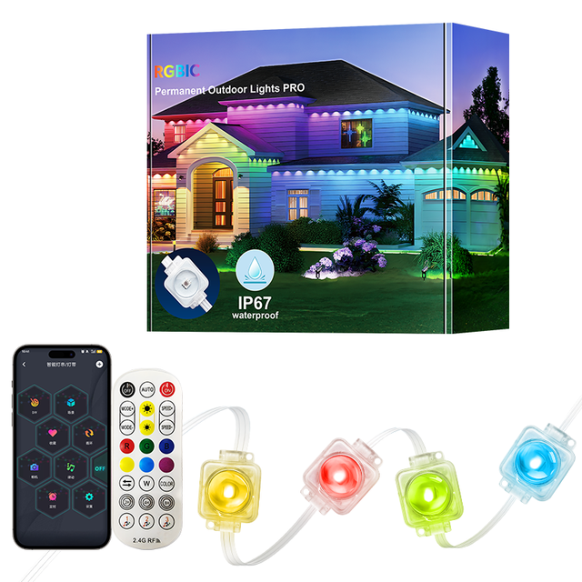 Smart App RGB 15M-90M IP67 Rated Outdoor LED String Lights Permanent Christmas Decorative Pixel Lights CRI90 Dimmable Easy 50000