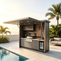 Armoire de cuisine extérieure peinte de qualité supérieure avec 4 tiroirs et panier de rangement pour équipement de barbecue de villa et patio