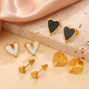 Heart Stud <b>Earrings</b> Gold Plated Zinc Alloy Stainless Steel <b>Post</b> Fashion Simple Ins Style For Women Accessories - Product Image 2
