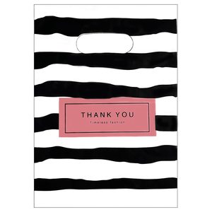 Sac en plastique à rayures noires et blanches fabriqué en usine, sac cadeau pour l'e-commerce, sac de rangement pour les achats - Product Image 1