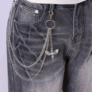 European American Hip Hop Punk Style Double Layer Metal <b>Waist</b> <b>Chain</b> With Angel Wings Pendant For Men Women Casual Fashion - Product Image 1