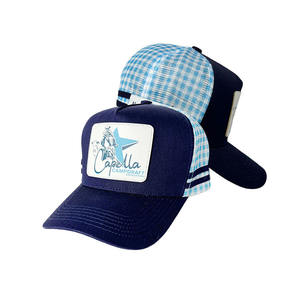 หมวกเบสบอลติดด้านหลังแบบตาข่ายพิมพ์ลาย5แผงโลโก้แผ่นหนังออกแบบได้ตามต้องการ - Product Image 1