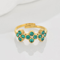 Bague ajustable tendance multicolore trèfle à quatre feuilles avec zircon et pierre précieuse en cuivre, vente en gros pour mariage