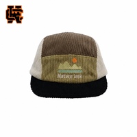 Gorra de 5 Paneles de Pana Personalizada con Parches, Visera Plana, Bordado de Montaña, para Senderismo, Camping, Estilo Urbano, Vintage, Unisex