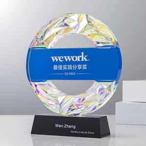 Trophée d'entreprise en verre cristal K9 rond, gravé et coloré, fait main, avec logo personnalisé, pas cher, WZ - Product Image 2
