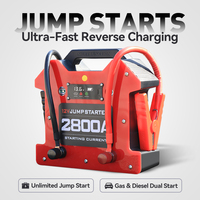 12V Starthilfe mit Luftpumpe 21200mAh Rot für LKW & Motorrad 2800A Spitzenstrom LED-Beleuchtung Digitalanzeige