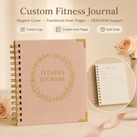 Carnet de fitness personnalisé à spirale, couverture en lin rose, motif floral doré en relief, journal d'entraînement, commande en gros OEM ODM