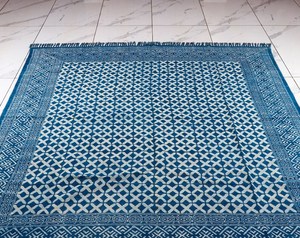 Tapis Kilim en coton bleu indigo tissé à la main, imprimé en bloc, tissage plat, style bohème, pour sol, 5x8 6x9 8x10 9x12 - Product Image 2
