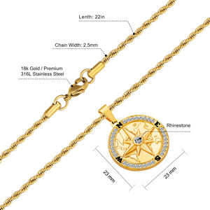 Boussole Lion ST CHRISTOPHE Jésus Femmes Bijoux Charme Corde Chaîne 18K Réel Plaqué Or En Acier Inoxydable Hommes Pièce Pendentif Collier - Product Image 3