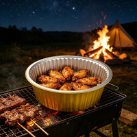 Bol en aluminium rond doré de 3000 ml, robuste, résistant à la chaleur, jetable, grande capacité, pour barbecue, cuisson, plats à emporter