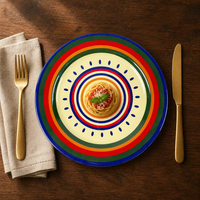 Assiettes en mélamine MUW, motif rayé coloré bohème, lavables au lave-vaisselle, pour hôtels, fêtes, banquets, vente en gros, fabrication OEM, logo personnalisé