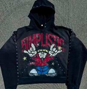 Fabricant personnalisé Rivet Oem Sweat à capuche épais surdimensionné en coton délavé vintage à demi fermeture éclair pour hommes Sweat à capuche délavé au soleil avec strass - Product Image 1