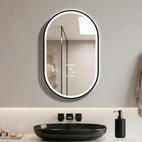 Miroir LED anti-buée 450x900mm de forme ovale pour salle de bain d'hôtel, miroir mural à capteur tactile à intensité variable, 3 modes de couleur