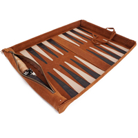 Ensemble de jeu de backgammon personnalisé de luxe portable en daim véritable-Terrain de jeu pop-up avec pierres en bois gravées au design élégant