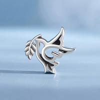 BAGREER Breloques en Argent Sterling 925 Plaqué Or Blanc Oxydé Bijoux de Mode SCC2927 Colombe de la Paix Vente en Gros