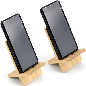 Support de téléphone portable en bambou Support de téléphone en bois Support de bureau pour tablette avec trou de charge Support de table pour téléphone portable Organisateur de bureau